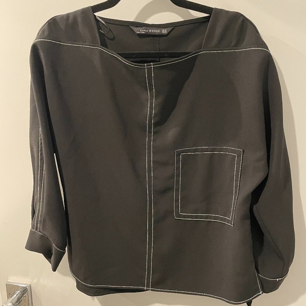Black stitched detail Zara Oversize blouse